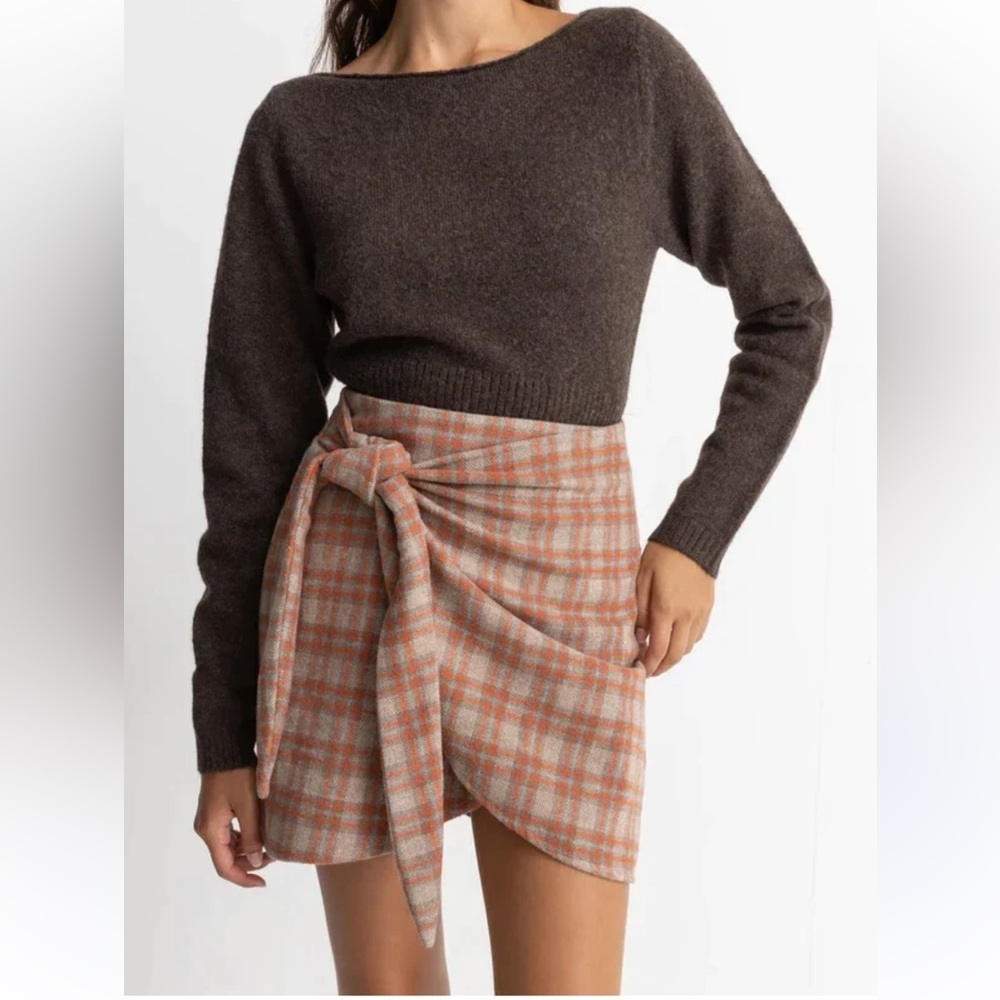 Rhythm Plaid Wrap Mini Skirt - Orange & Cream
